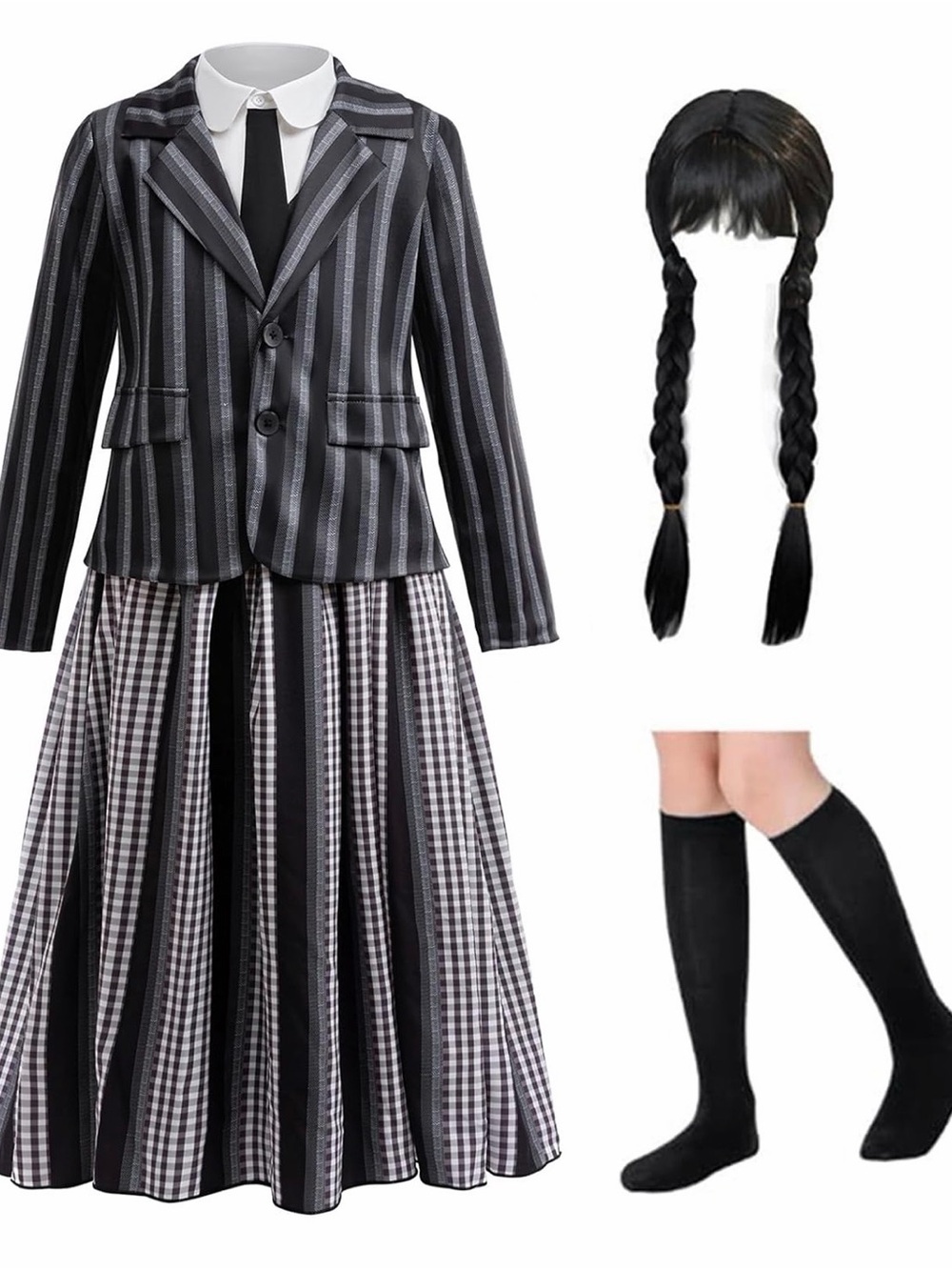 Unbranded Girls Black & Gray Striped Halloween Costume Set